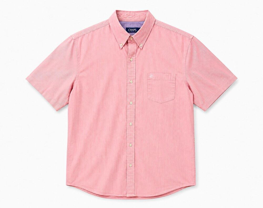 Chaps Men's Pink Striped Short Sleeve Woven Button-Up Shirt XL Stretch Pockets
